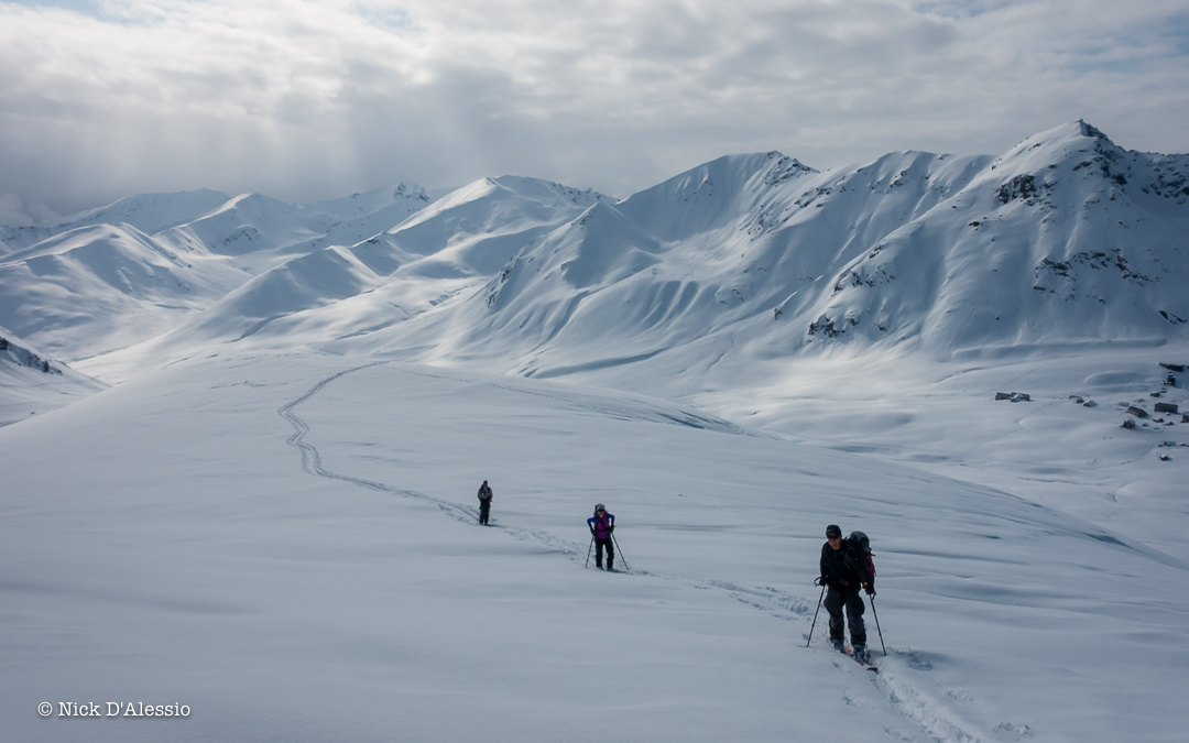 Up at the Hatcher Pass area for powder skiing on a beautiful day while guiding in Alaska.