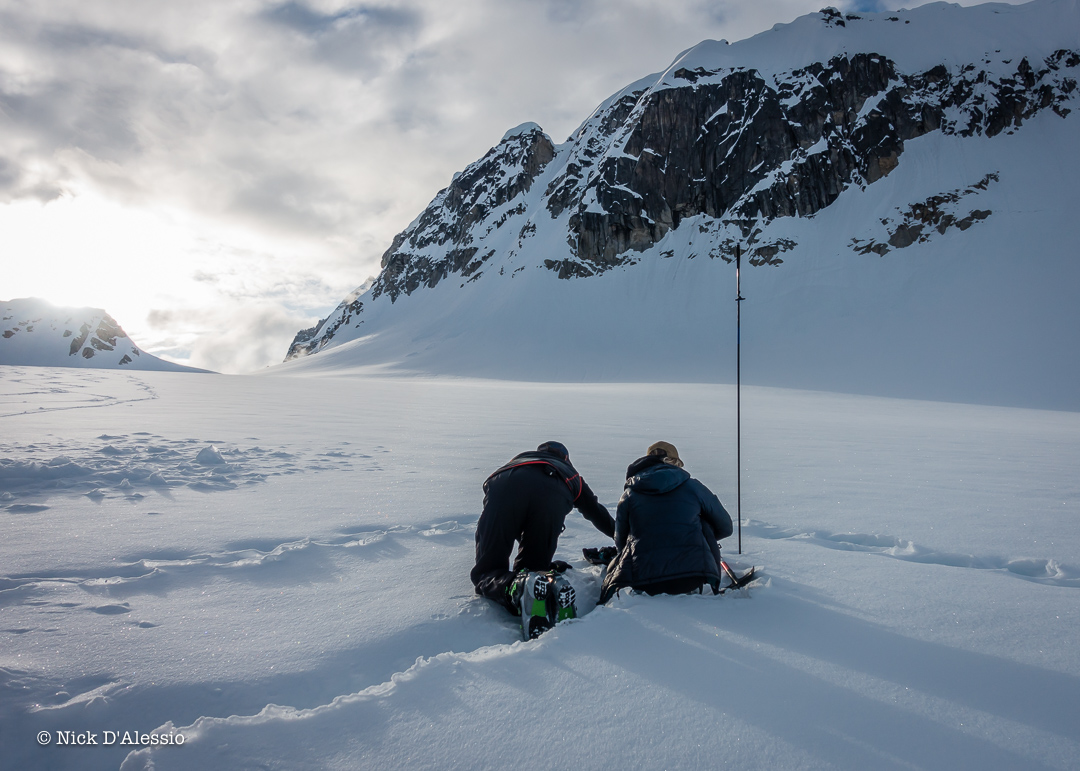 Checking in on the daily snow study plot.- Guiding in Alaska.