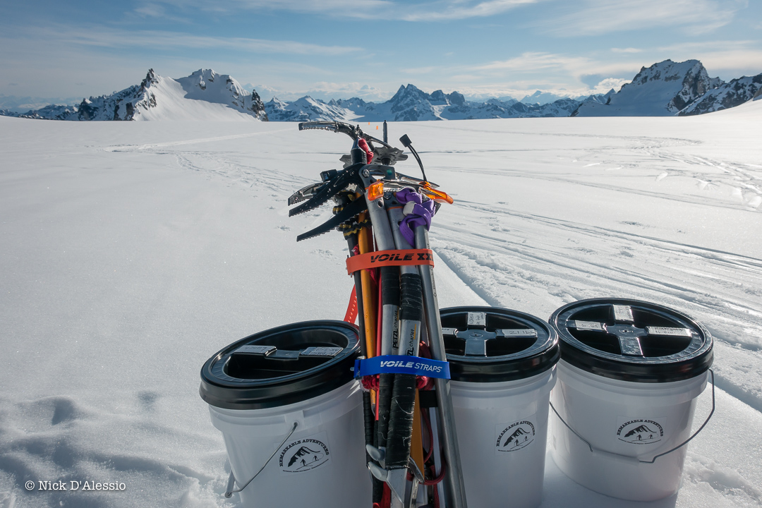 Great use of the Voile XXL Straps. Securing all the sharps together for the plane pickup from Talkeetna Air Taxi. - Guiding in Alaska.