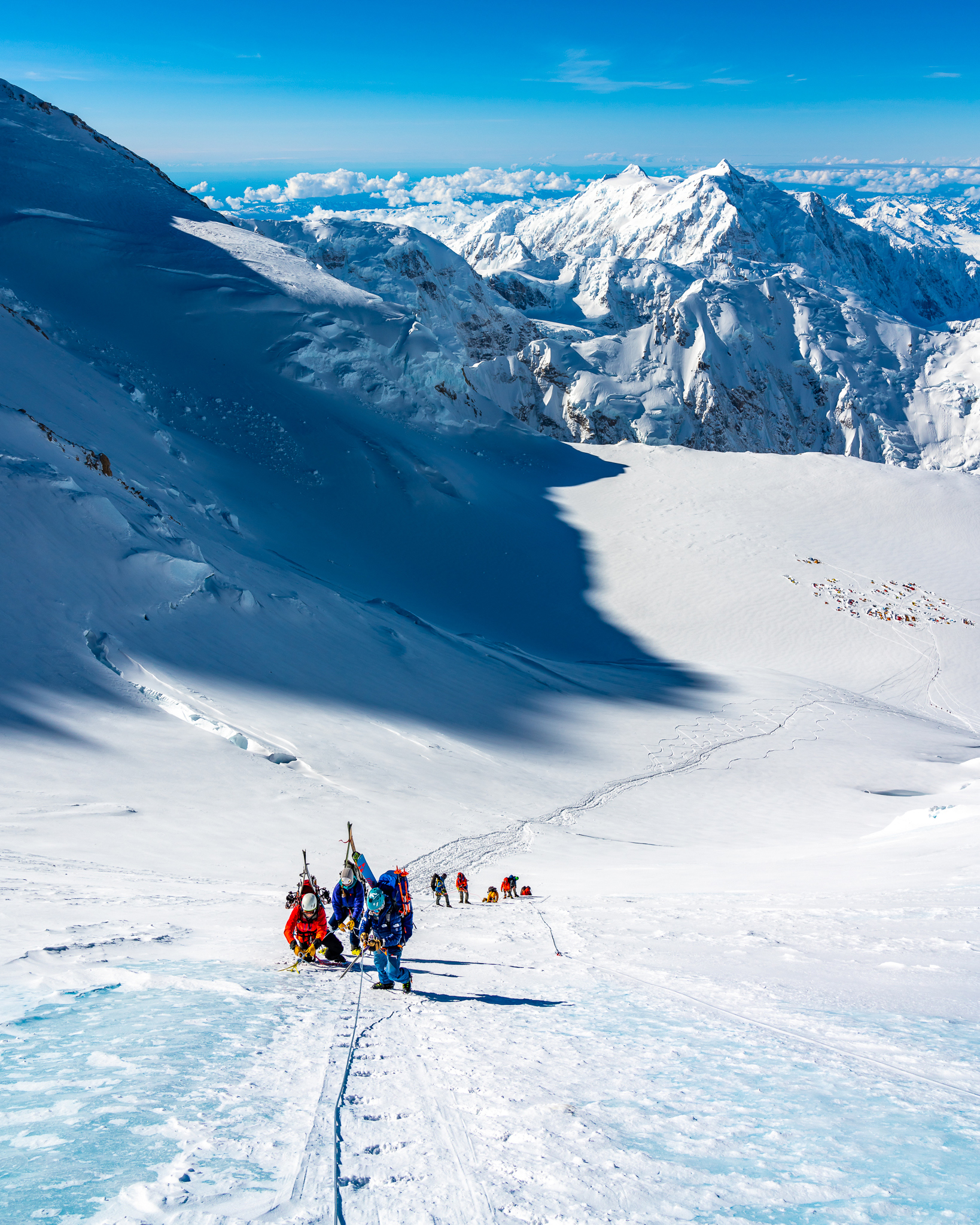 The group ascending some icy terrain