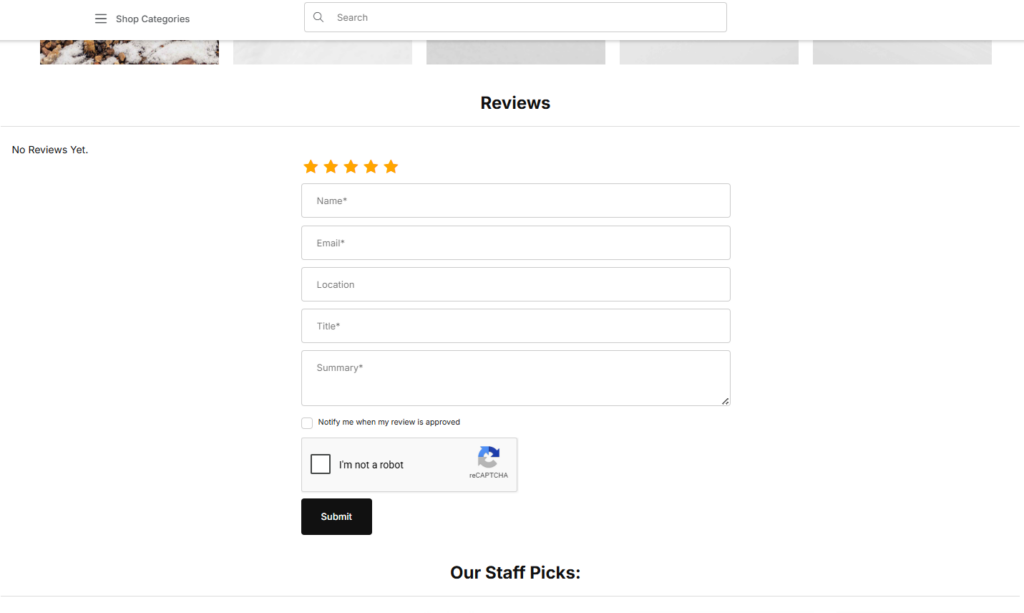 Screenshot of review header on webpage