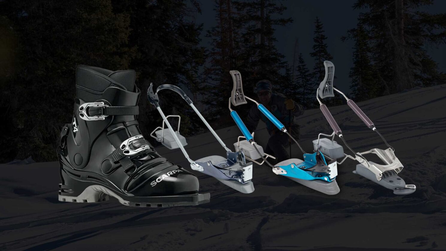 The best bindings to pair with the Scarpa T4 boot are the Voile 3-Pin Traverse, Hardwire 3-Pin, and Switchback bindings.