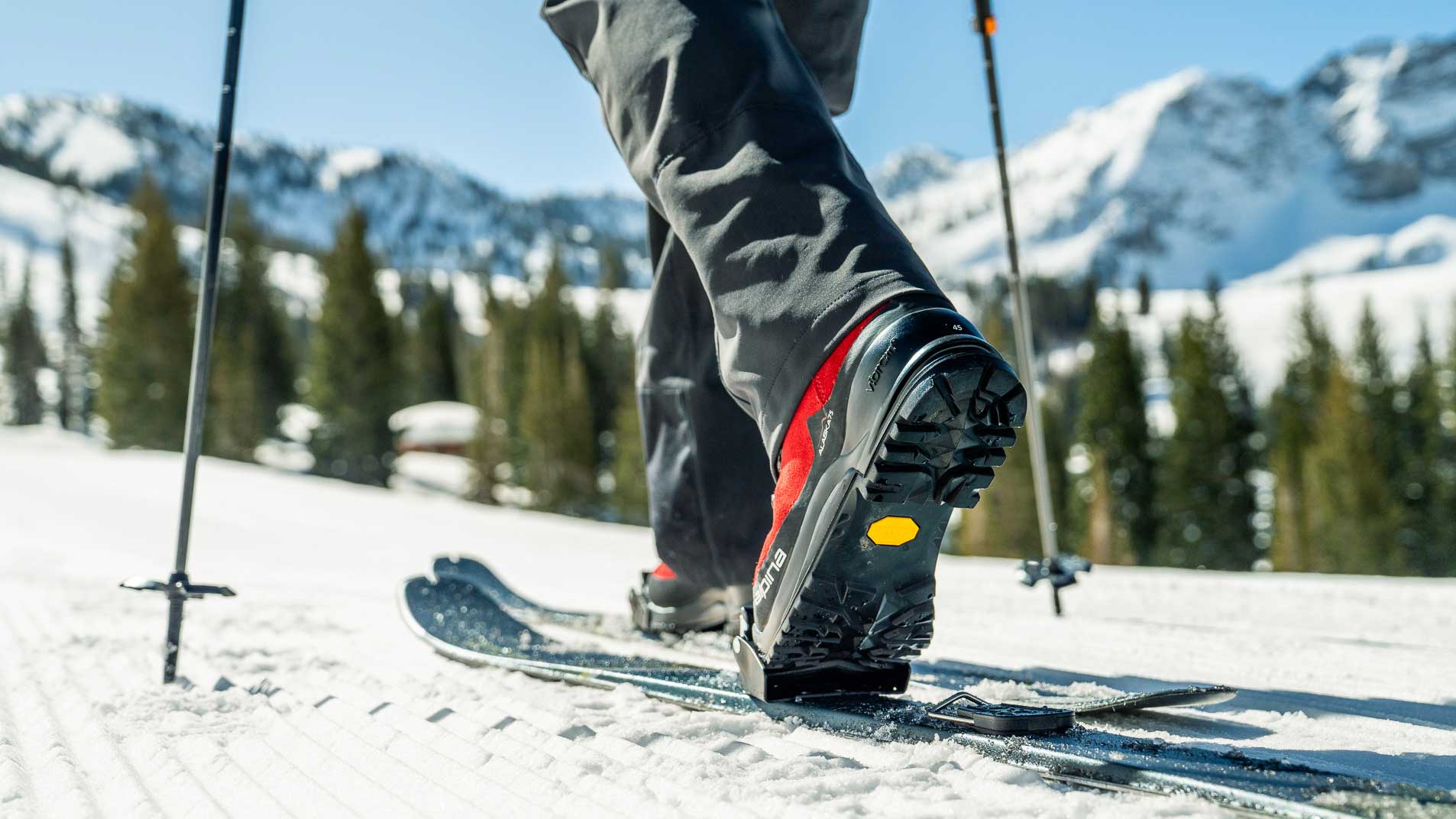Lightweight XCD setup with 3-pin binding prioritizing movement across backcountry terrain