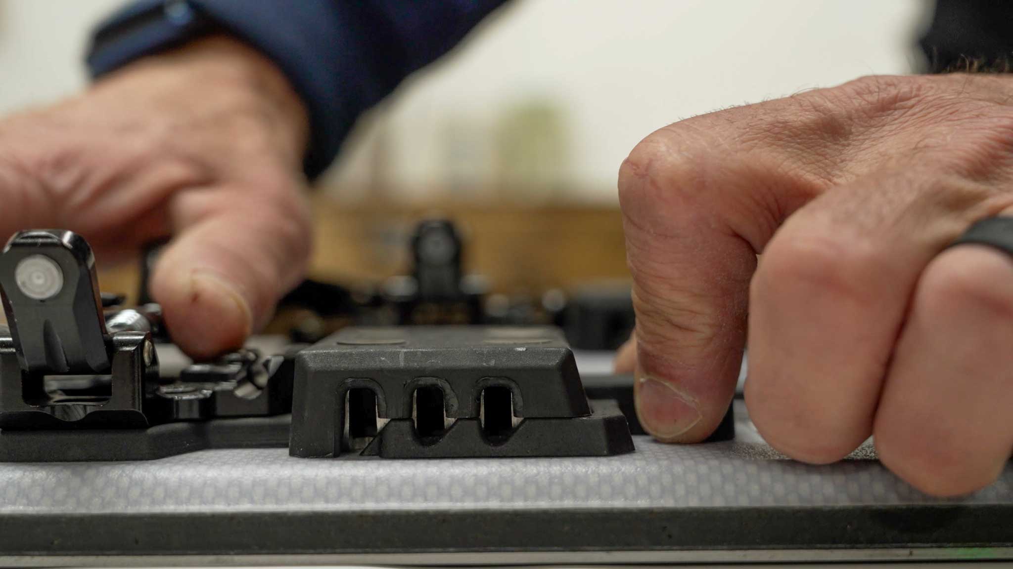 Voile TTS Transit telemark binding showing neutral, middle, and active heel assembly activity positions.