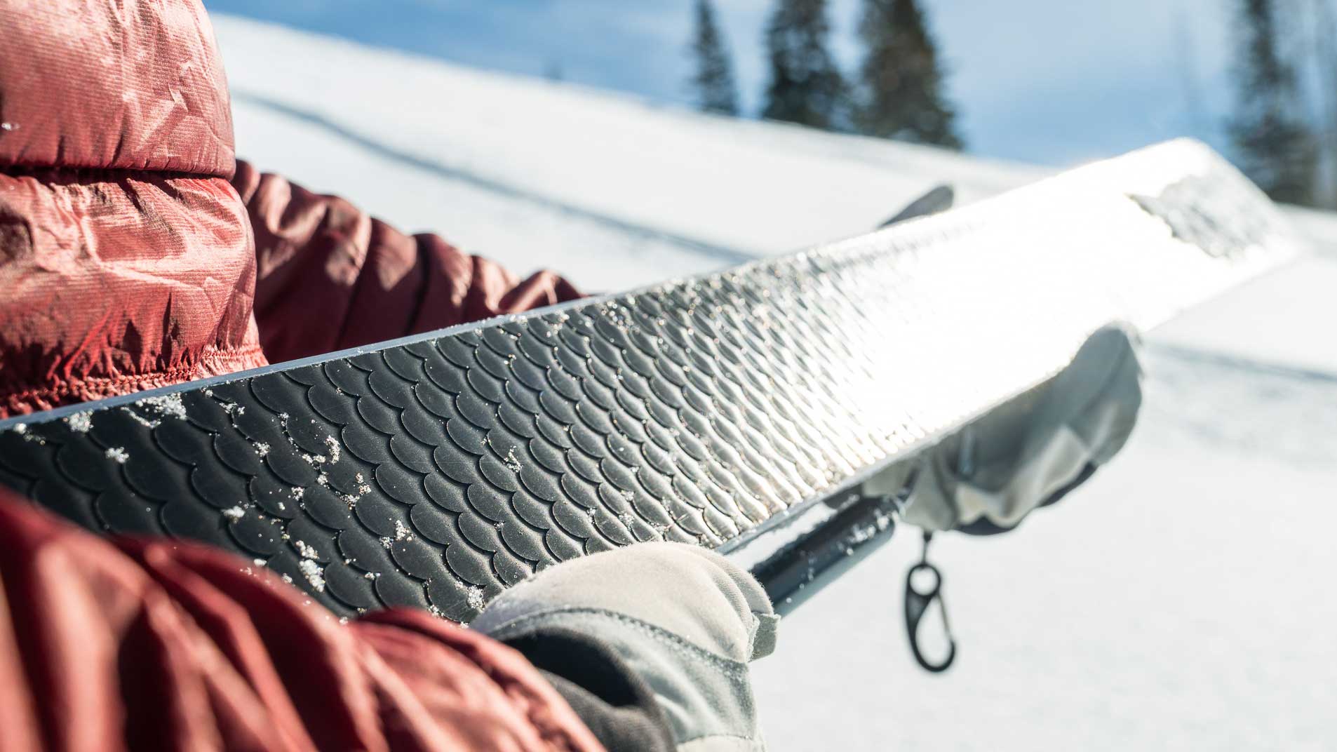 Voile BC ski base with traction pattern providing grip on climbs without skins